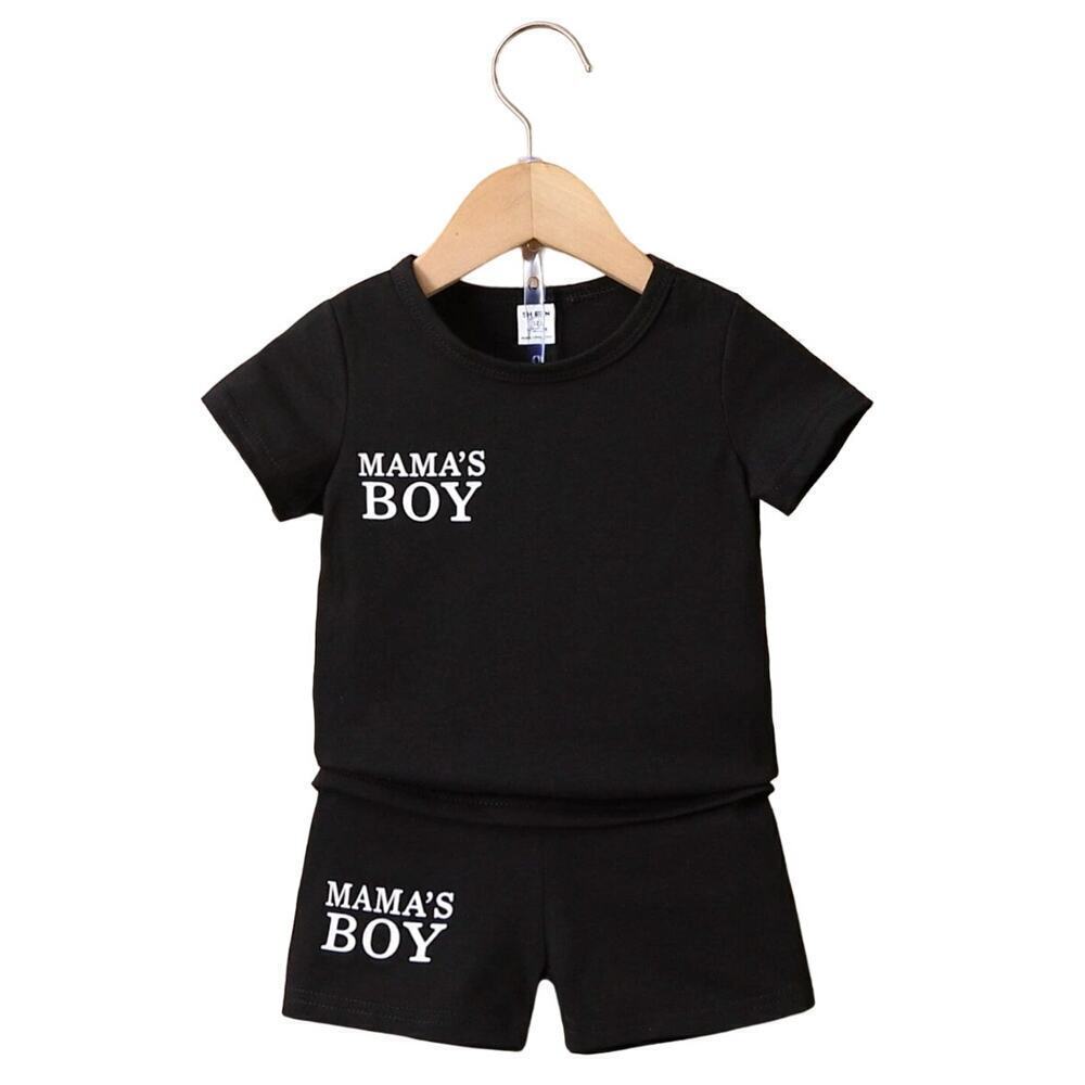 Toddler Boy T-Shirt and Shorts 'Mama's Boy' Set in Black, Size 2-3Y​​​​